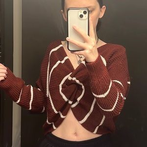 Red shirt with white stripes size medium. You can wear this shirt in two ways